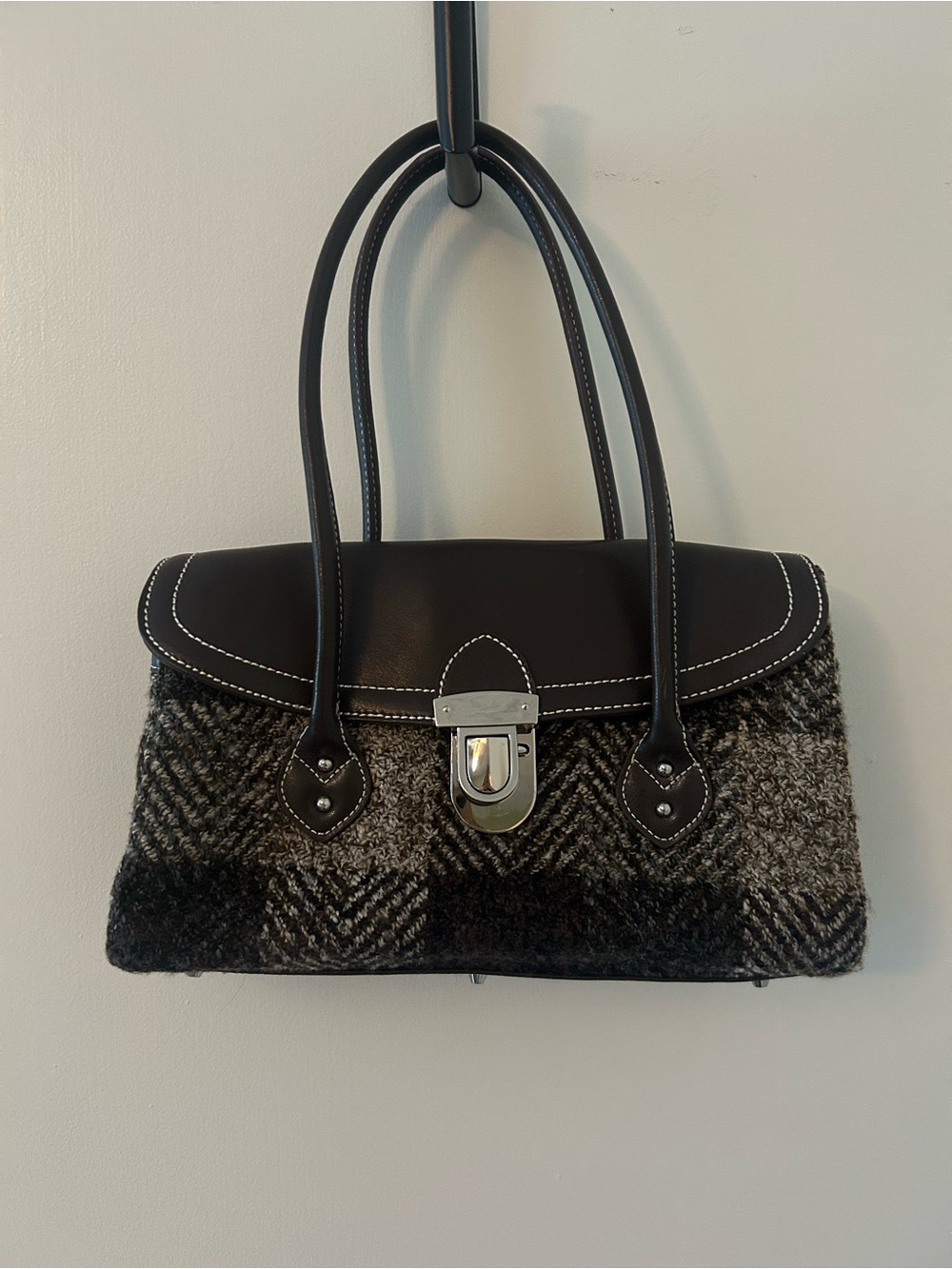 Currency Vintage Plaid Tweed Shoulder Bag Y2K Preppy Satchel